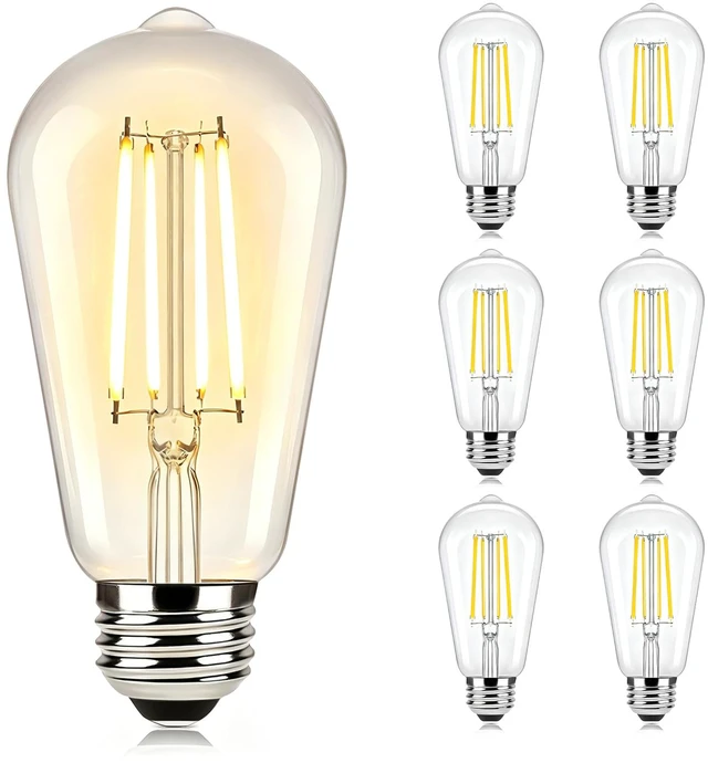 Main image of 6-Pack Dimmable LED Light Bulbs 60W Equivalent, Vintage Edison Light Bulbs, 2700K Warm White ST58 7W LED Bulb Super Bright 850LM, 90+CRI, Clear Glass Antique Decorative Filament Bulbs
