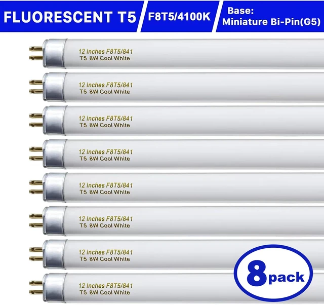 Alt view image 2 of 7 - 8 Pack F8T5/CW Fluorescent Bulbs, T5 12 inch 8 Watts Under Cabinet Light Bulb Cool White, G5 Mini Bi 420 Lumen