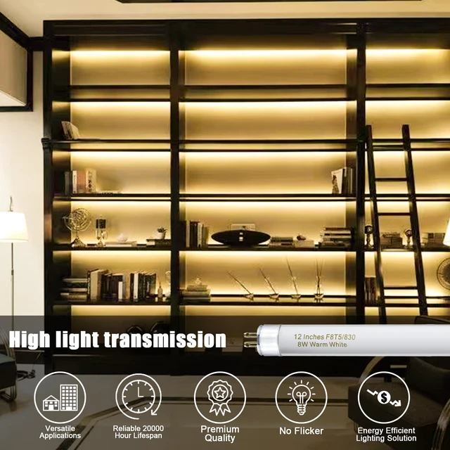 Alt view image 7 of 7 - 8 Pack F8T5/WW Fluorescent Bulbs Warm White 3000K, 12 inch Under Cabinet Light Bulb, T5 8 Watt Fluorescent Tube Soft White, G5 Mini Bi 460 Lumens No Dimmable