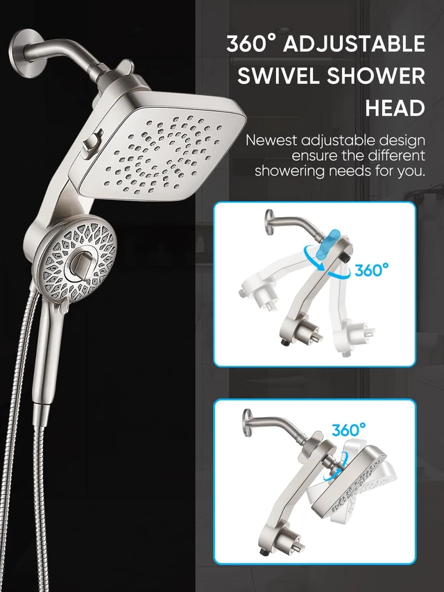 Alt view image 3 of 7 - ® Dual Shower Head with Magnetic Handheld, Brushed Nickel Rain Shower Combo, 2-in-1 Fixed & Detachable, Multiple Spray Modes, Built-in Magnet Dock, 6ft Hose