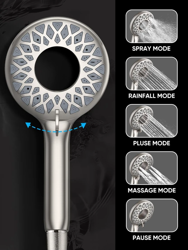 Alt view image 2 of 7 - ® Dual Shower Head with Magnetic Handheld, Brushed Nickel Rain Shower Combo, 2-in-1 Fixed & Detachable, Multiple Spray Modes, Built-in Magnet Dock, 6ft Hose