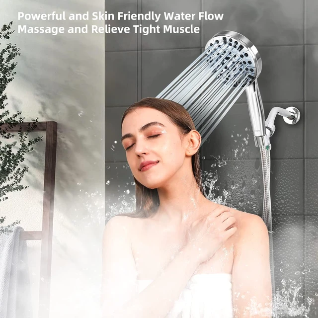 Alt view image 2 of 7 - 9 Settings Air-Induction High Pressure Handheld shower head 2X Power Wash for Tub&Tile, Pause Mode for Water Saving, Easy Clean Nozzles, 5.5ft Hose,Bracket / Silver