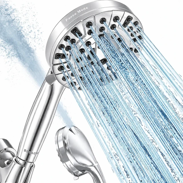 Main image of 9 Settings Air-Induction High Pressure Handheld shower head 2X Power Wash for Tub&Tile, Pause Mode for Water Saving, Easy Clean Nozzles, 5.5ft Hose,Bracket / Silver