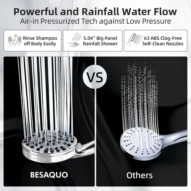 Alt view image 3 of 7 - 9 Settings Air-Induction High Pressure Handheld shower head 2X Power Wash for Tub&Tile, Pause Mode for Water Saving, Easy Clean Nozzles, 5.5ft Hose,Bracket / Silver