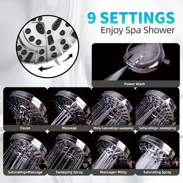 Alt view image 4 of 7 - 9 Settings Air-Induction High Pressure Handheld shower head 2X Power Wash for Tub&Tile, Pause Mode for Water Saving, Easy Clean Nozzles, 5.5ft Hose,Bracket / Silver