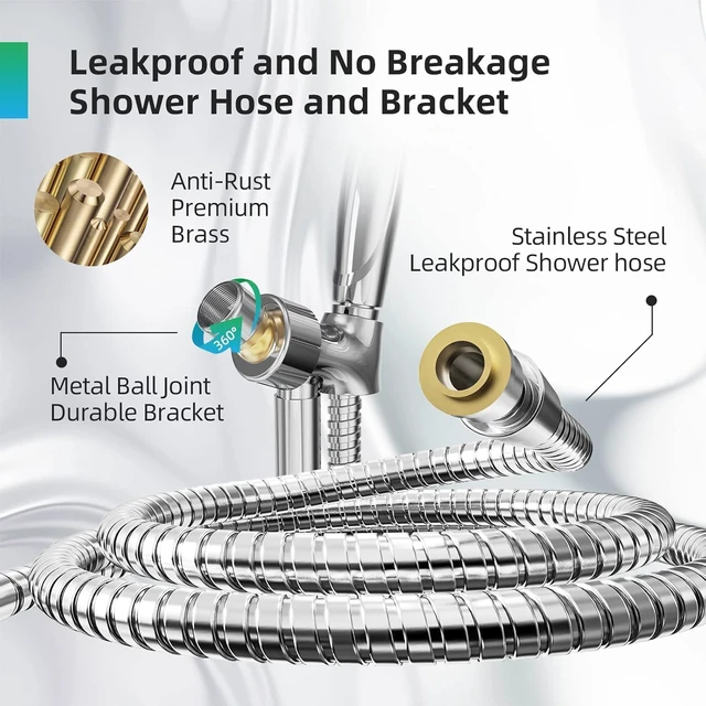 Alt view image 6 of 7 - 9 Settings Air-Induction High Pressure Handheld shower head 2X Power Wash for Tub&Tile, Pause Mode for Water Saving, Easy Clean Nozzles, 5.5ft Hose,Bracket / Silver