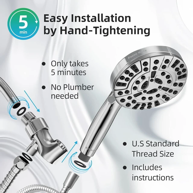 Alt view image 7 of 7 - 9 Settings Air-Induction High Pressure Handheld shower head 2X Power Wash for Tub&Tile, Pause Mode for Water Saving, Easy Clean Nozzles, 5.5ft Hose,Bracket / Silver