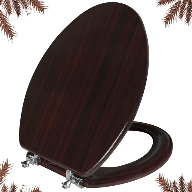 Main image of Wood Toilet Seat with Zinc Alloy Hinges (Elongated, Dark Brown) Elongated Toilet Seat, Anti-Pinch Bumpers, Adjustable Hinges, Easy to Install and Clean