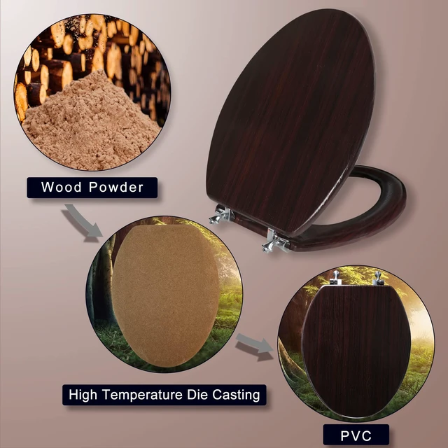 Alt view image 5 of 7 - Wood Toilet Seat with Zinc Alloy Hinges (Elongated, Dark Brown) Elongated Toilet Seat, Anti-Pinch Bumpers, Adjustable Hinges, Easy to Install and Clean