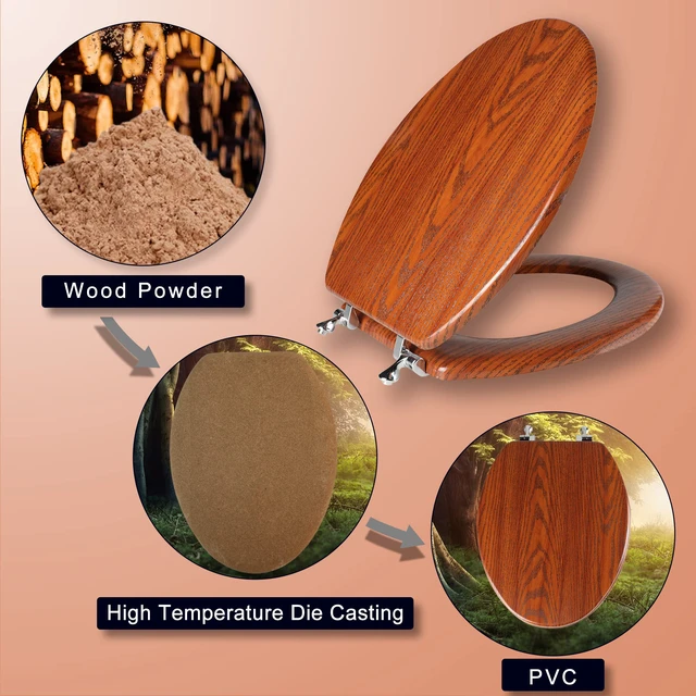 Alt view image 5 of 7 - Wood Toilet Seat with Zinc Alloy Hinges (Elongated, Brownish Yellow) Elongated Toilet Seat, Anti-Pinch Bumpers, Adjustable Hinges, Easy to Install and Clean