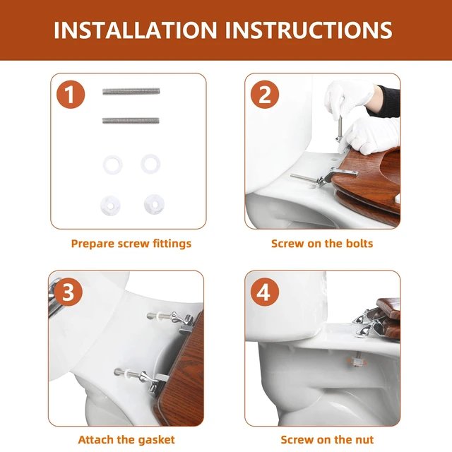 Alt view image 6 of 7 - Wood Toilet Seat with Zinc Alloy Hinges (Elongated, Brownish Yellow) Elongated Toilet Seat, Anti-Pinch Bumpers, Adjustable Hinges, Easy to Install and Clean