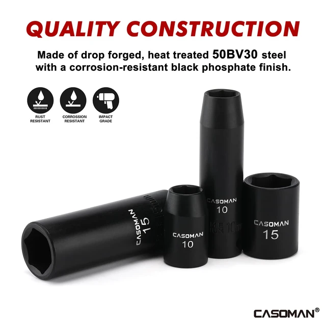 Alt view image 3 of 7 - 27 Pieces 3/8-Inch Drive Impact Socket Set, Deep & Shallow, Metric (7mm - 19mm), 6 Point, CR-V Steel