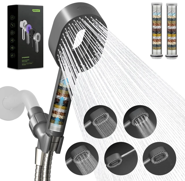 Main image of Filtered Handheld Showerhead with 3 Filters, 5 Sprays Shower Head Gray High Pressure Shower Heads, Brass Holder & 71" Metal Hose, Water Soft Filter Remove Chlorine, Reduce Dry Itchy Skin