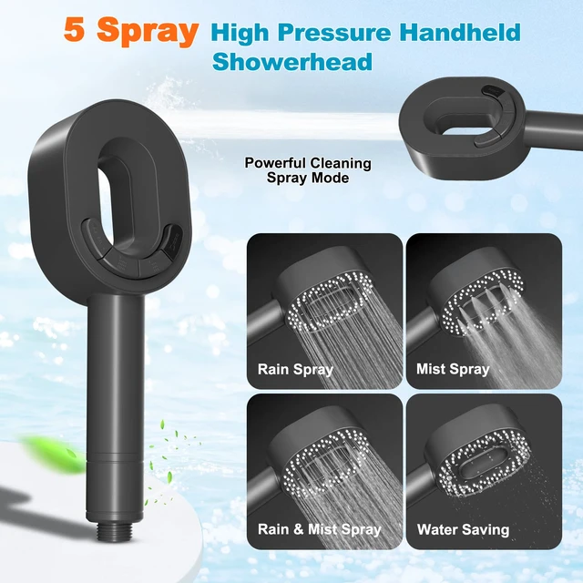 Alt view image 2 of 7 - Filtered Handheld Showerhead with 3 Filters, 5 Sprays Shower Head Gray High Pressure Shower Heads, Brass Holder & 71" Metal Hose, Water Soft Filter Remove Chlorine, Reduce Dry Itchy Skin