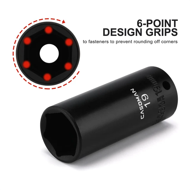 Alt view image 4 of 7 - 27 Pieces 3/8-Inch Drive Impact Socket Set, Deep & Shallow, Metric (7mm - 19mm), 6 Point, CR-V Steel