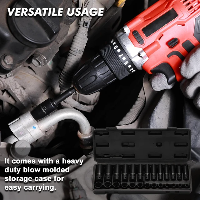 Alt view image 6 of 7 - 27 Pieces 3/8-Inch Drive Impact Socket Set, Deep & Shallow, Metric (7mm - 19mm), 6 Point, CR-V Steel