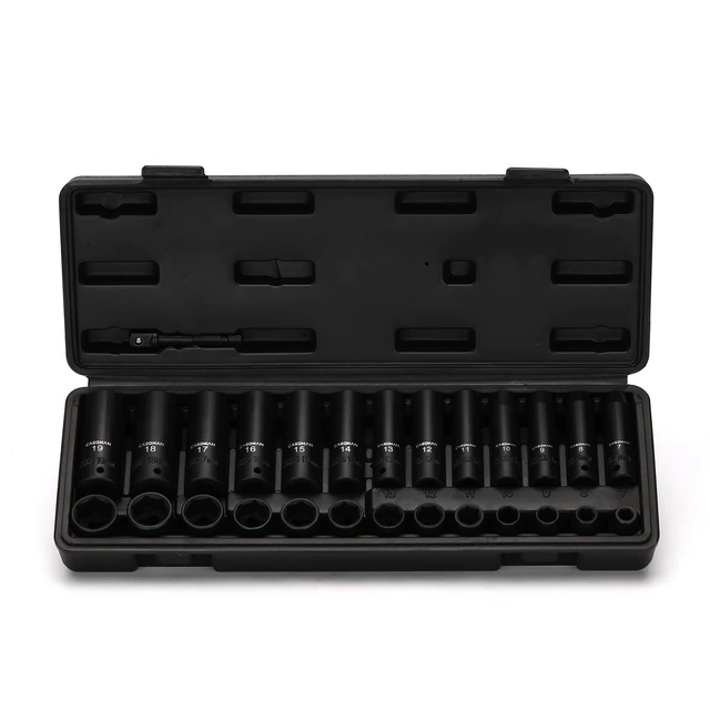 Alt view image 7 of 7 - 27 Pieces 3/8-Inch Drive Impact Socket Set, Deep & Shallow, Metric (7mm - 19mm), 6 Point, CR-V Steel