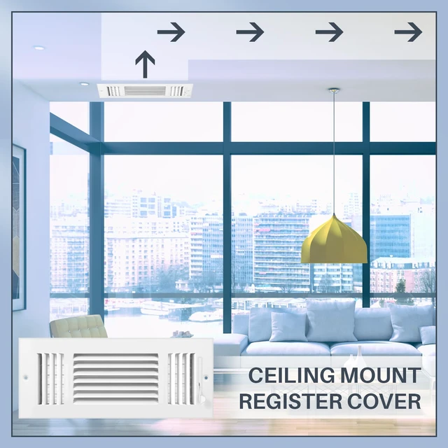 Alt view image 4 of 6 - 6 Pack Wall Vent Covers Interior Size 10 X 4 Inch, White Steel 3 Way Adjustable Air Flow, Steel Construction for Ceiling Sidewall Bathroom Office HVAC, Durable Register Grilles