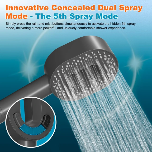 Alt view image 5 of 7 - Filtered Handheld Showerhead with 3 Filters, 5 Sprays Shower Head Gray High Pressure Shower Heads, Brass Holder & 71" Metal Hose, Water Soft Filter Remove Chlorine, Reduce Dry Itchy Skin