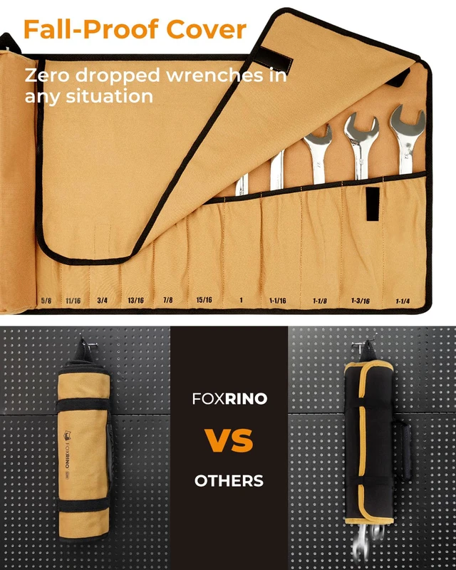 Alt view image 3 of 6 - Wrench Roll, Wrench Roll Up Pouch, 17-Pocket Heavy Duty Canvas Wrench Organizer Bag for Metric Combination Wrenches, Portable Tool Roll Bag, Gifts for Men for Fathers Day(Brown, 17+1 SAE)