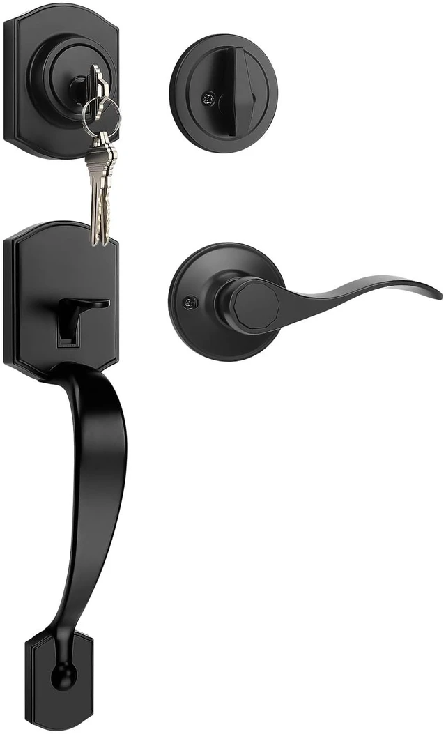 Main image of Black Front Door Handle and Deadbolt Set, Front Door Lock Set 250,000 Cycles Durability, Front Door Handle with Reversible Handle, No Extra Drilling, Entry Hardware for Front & Back Door