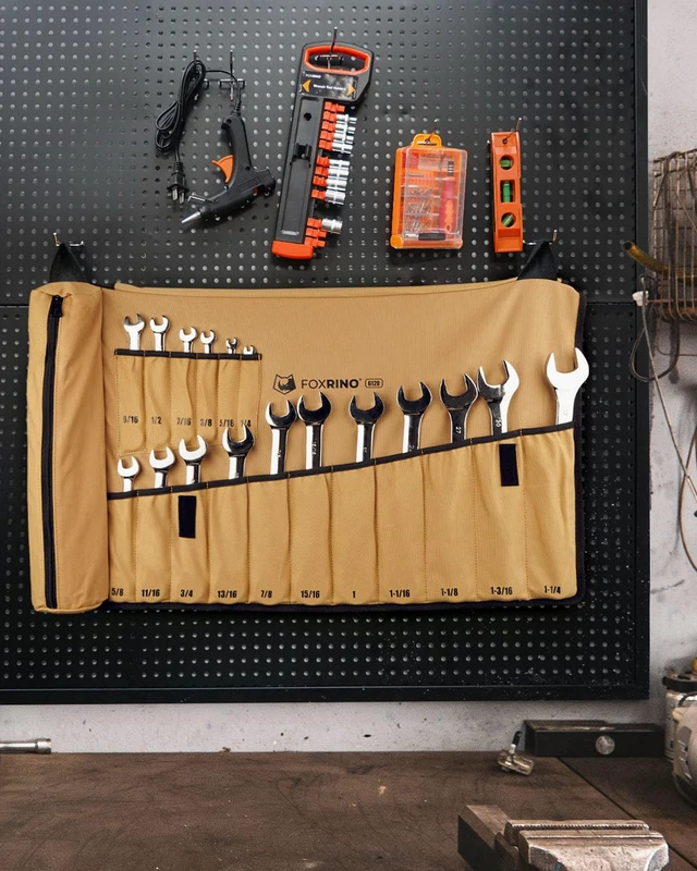 Alt view image 6 of 6 - Wrench Roll, Wrench Roll Up Pouch, 17-Pocket Heavy Duty Canvas Wrench Organizer Bag for Metric Combination Wrenches, Portable Tool Roll Bag, Gifts for Men for Fathers Day(Brown, 17+1 SAE)