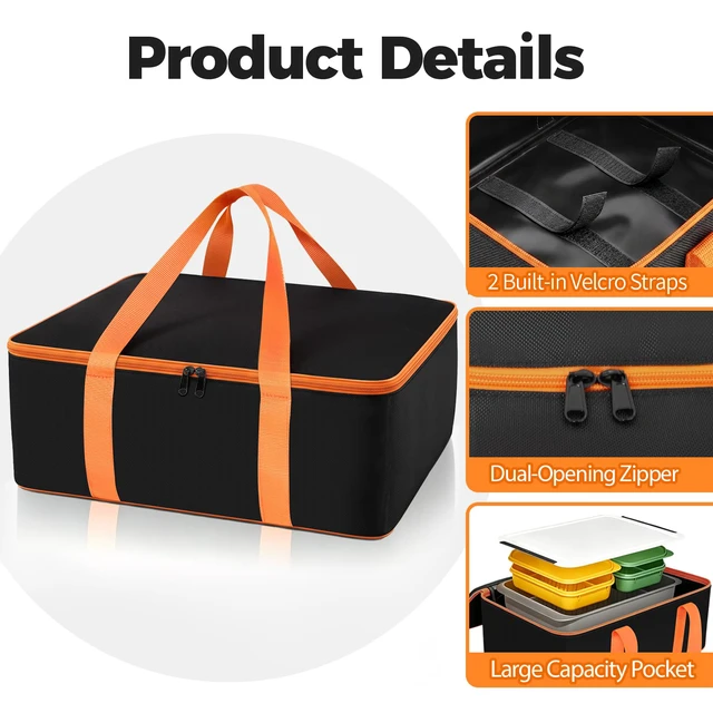 Alt view image 3 of 6 - Grill Utensil Storage Bag for Outdoor Grilling, 19 x 13 x 7in, Black 1680D Oxford fabric, large capacity grill tool storage bag, accessories storage compatible with Blackstone griddle