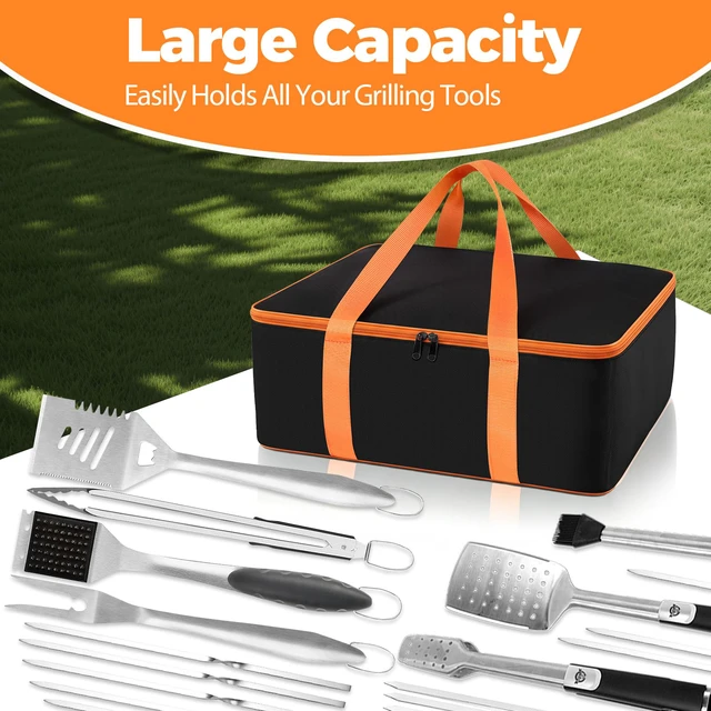 Alt view image 4 of 6 - Grill Utensil Storage Bag for Outdoor Grilling, 19 x 13 x 7in, Black 1680D Oxford fabric, large capacity grill tool storage bag, accessories storage compatible with Blackstone griddle