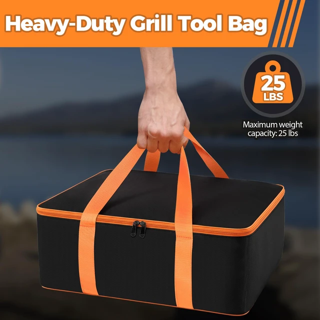 Alt view image 5 of 6 - Grill Utensil Storage Bag for Outdoor Grilling, 19 x 13 x 7in, Black 1680D Oxford fabric, large capacity grill tool storage bag, accessories storage compatible with Blackstone griddle