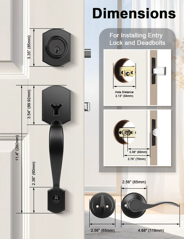 Alt view image 7 of 7 - Black Front Door Handle and Deadbolt Set, Front Door Lock Set 250,000 Cycles Durability, Front Door Handle with Reversible Handle, No Extra Drilling, Entry Hardware for Front & Back Door