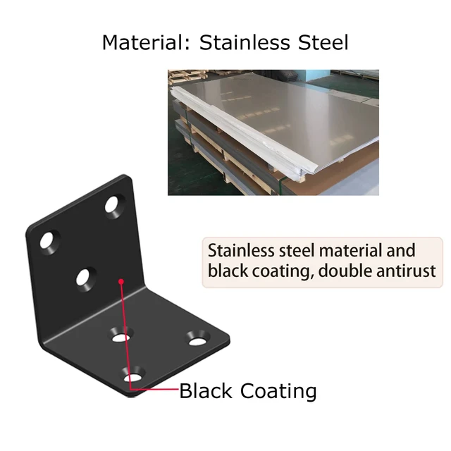 Alt view image 2 of 7 - Black Stainless Steel Shelf Bracket,Joint Right Angle Bracket,L Shape Heavy Duty Metal Corner Brace Shelf Supporter for Wood (20, 2x2x2)