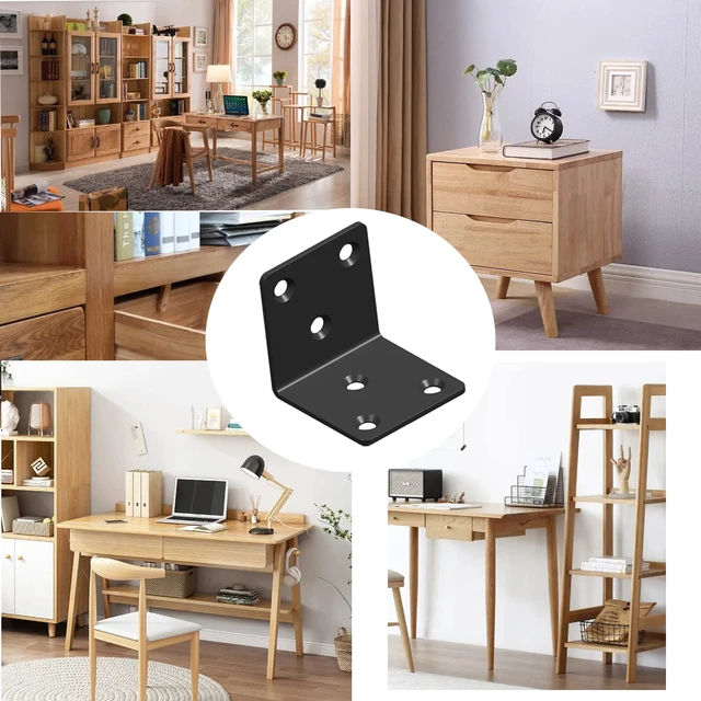Alt view image 4 of 7 - Black Stainless Steel Shelf Bracket,Joint Right Angle Bracket,L Shape Heavy Duty Metal Corner Brace Shelf Supporter for Wood (20, 2x2x2)