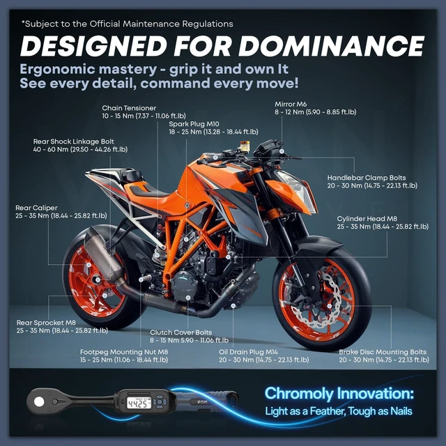 Alt view image 2 of 7 - Torque Wrench Digital ±1% Average test accuracy 3/8 Torque Wrench Digital (2.21-44.25 Ft.Lb) Digital Torque Wrench with Buzzer&LED Flash Universal Joint&6" Extension Bar for Bike Moto Car