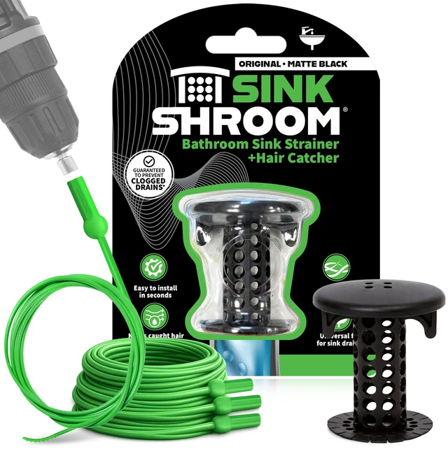 Main image of Hair Catcher, Matte Black Bathroom Sink Drain Protector, Hair Snare - Comes with 4 DrainShroom Toss Disposable Drain Snakes