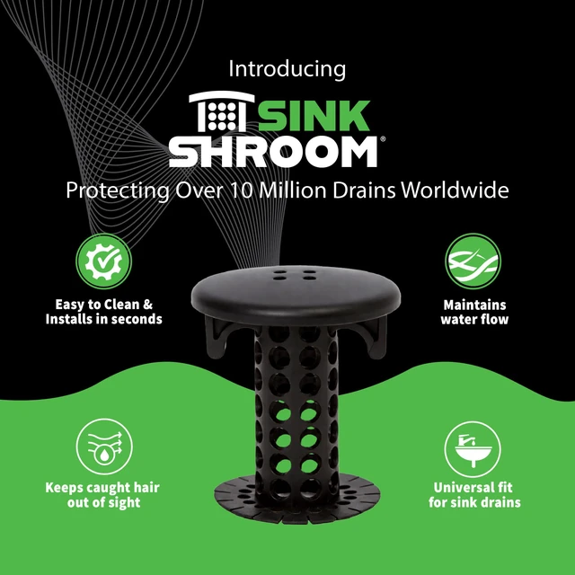 Alt view image 3 of 7 - Hair Catcher, Matte Black Bathroom Sink Drain Protector, Hair Snare - Comes with 4 DrainShroom Toss Disposable Drain Snakes