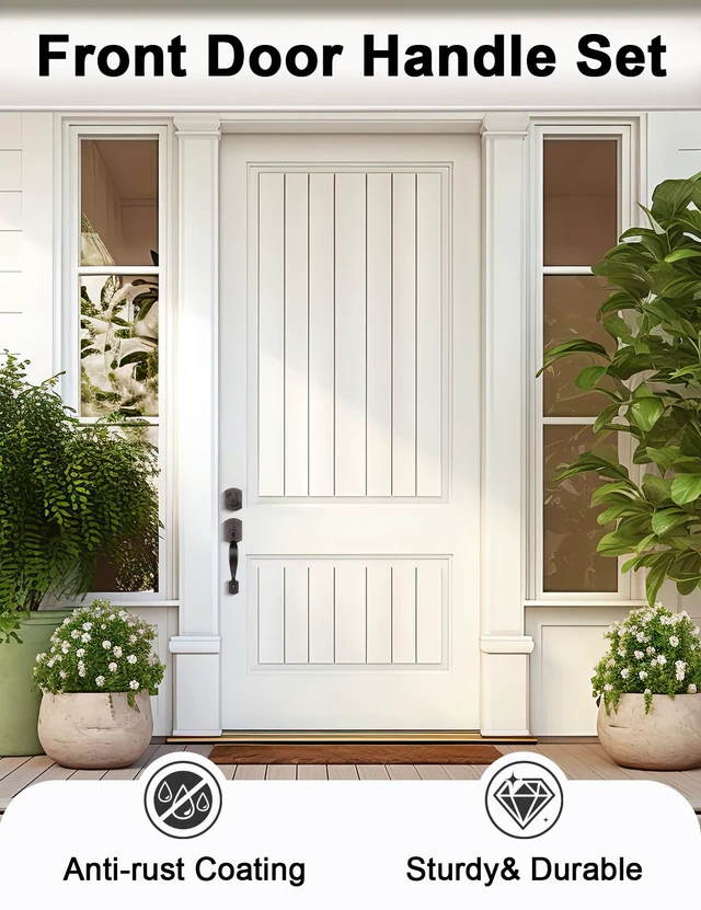 Alt view image 3 of 7 - Front Door Handle and Deadbolt Set, Zinc Alloy Front Door Lock Set Oil-Rubbed Bronze Finish, 250,000 Cycles Durability, Adjustable Latch, No Extra Drilling, for Front & Back Door