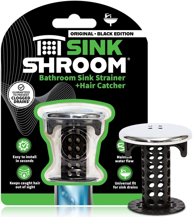 Main image of Chrome Edition Revolutionary Bathroom Sink Drain Protector Hair Catcher, Strainer, Snare, Black