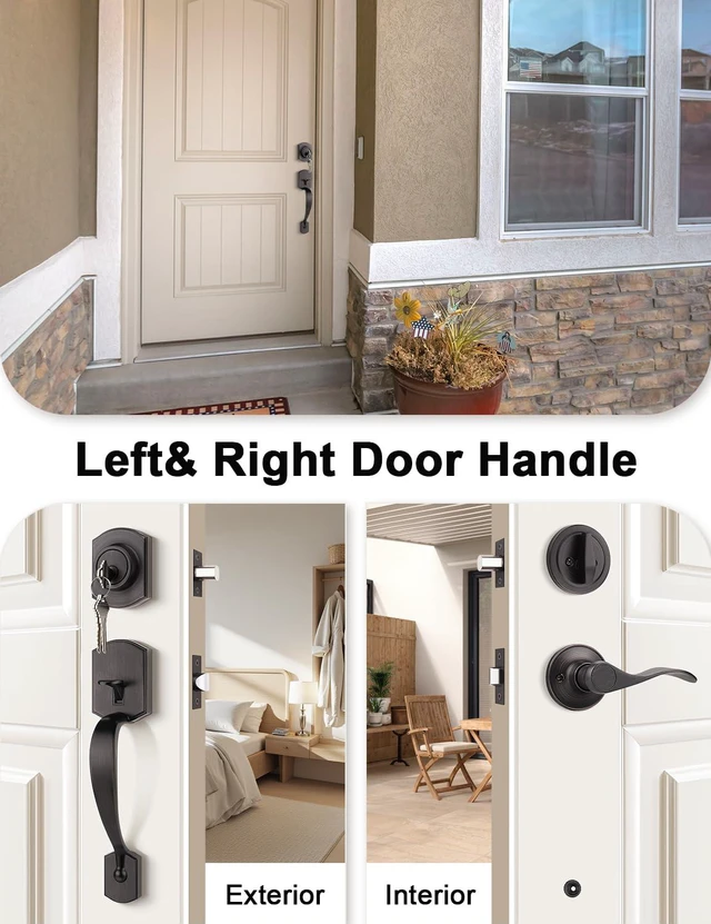 Alt view image 7 of 7 - Front Door Handle and Deadbolt Set, Zinc Alloy Front Door Lock Set Oil-Rubbed Bronze Finish, 250,000 Cycles Durability, Adjustable Latch, No Extra Drilling, for Front & Back Door