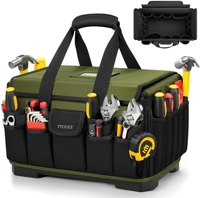 Main image of Heavy Duty Tool Bag 16-Inch, Tool Bags for men Toolbox Organizer Tote Gifts 46 Pockets, Hard Bottom, Waterproof Pocket, 1680D Tear-Proof, Tool Tote for Electrician HVAC Mechanic, Father Day Gifts