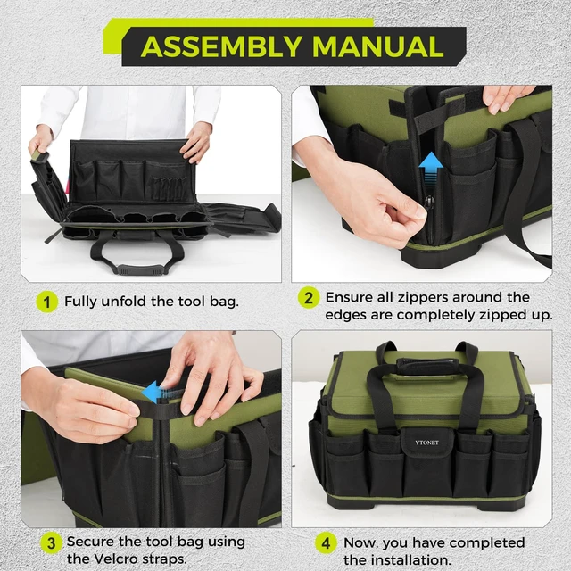 Alt view image 7 of 7 - Heavy Duty Tool Bag 16-Inch, Tool Bags for men Toolbox Organizer Tote Gifts 46 Pockets, Hard Bottom, Waterproof Pocket, 1680D Tear-Proof, Tool Tote for Electrician HVAC Mechanic, Father Day Gifts