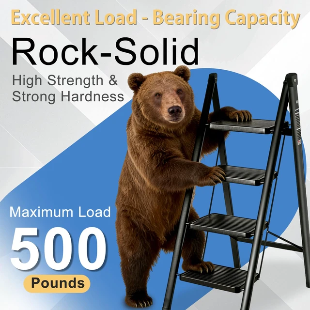Alt view image 3 of 7 - 4 Step Ladder Folding Step Stool Sturdy Carbon Steel Frame Anti-Slip Thick Pedal & Feet Portable for Home Kitchen Garage (black-4step)
