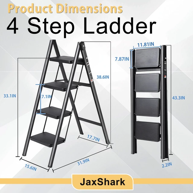 Alt view image 6 of 7 - 4 Step Ladder Folding Step Stool Sturdy Carbon Steel Frame Anti-Slip Thick Pedal & Feet Portable for Home Kitchen Garage (black-4step)