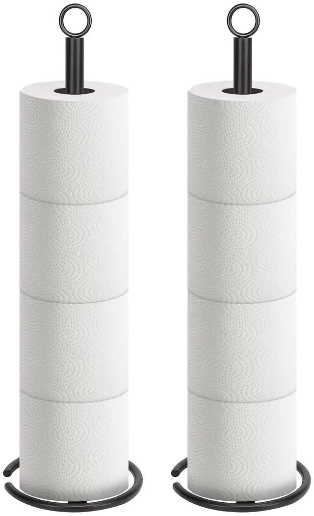 Main image of Bath Toilet Paper Holder Stand, Freestanding Tissue Paper Storage with Reserve, Space Toilet 4 Rolls Holder for Bathroom/Kitchen Countertop-All Metal (2 Pack, Matte Black)