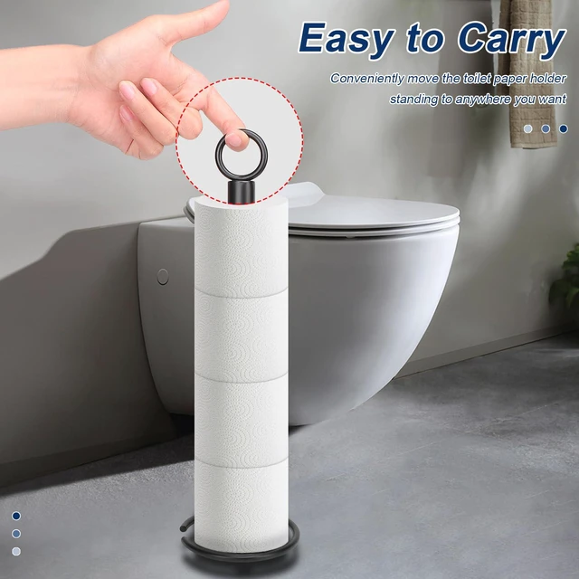 Alt view image 6 of 7 - Bath Toilet Paper Holder Stand, Freestanding Tissue Paper Storage with Reserve, Space Toilet 4 Rolls Holder for Bathroom/Kitchen Countertop-All Metal (2 Pack, Matte Black)