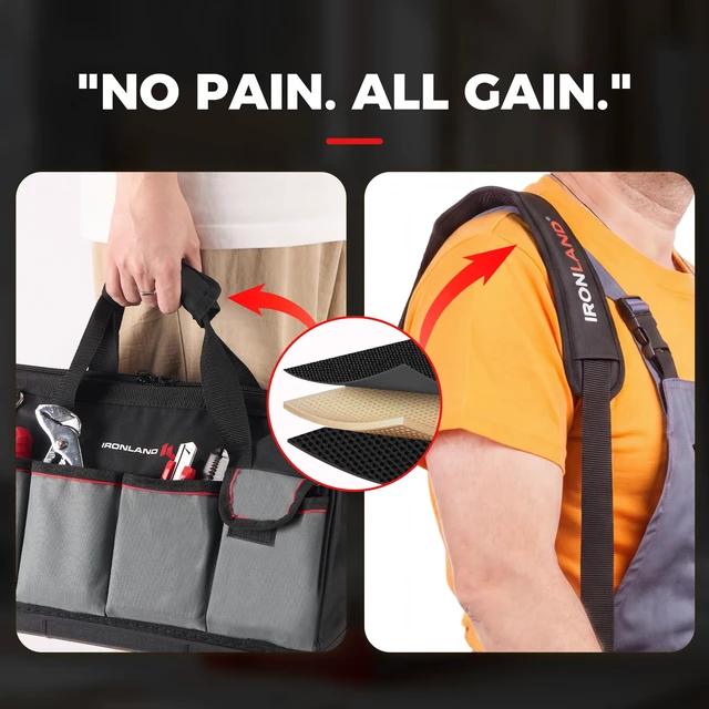 Alt view image 4 of 6 - 16.5 Inch Hard & Sturdy Bottom Tool Bag Organizer for Men Waterproof Heavy Duty Tool Bag with Handle, Large Zipper, Ideal for Mechanics Electrician Handyman Hvac, Great Gift for Dad