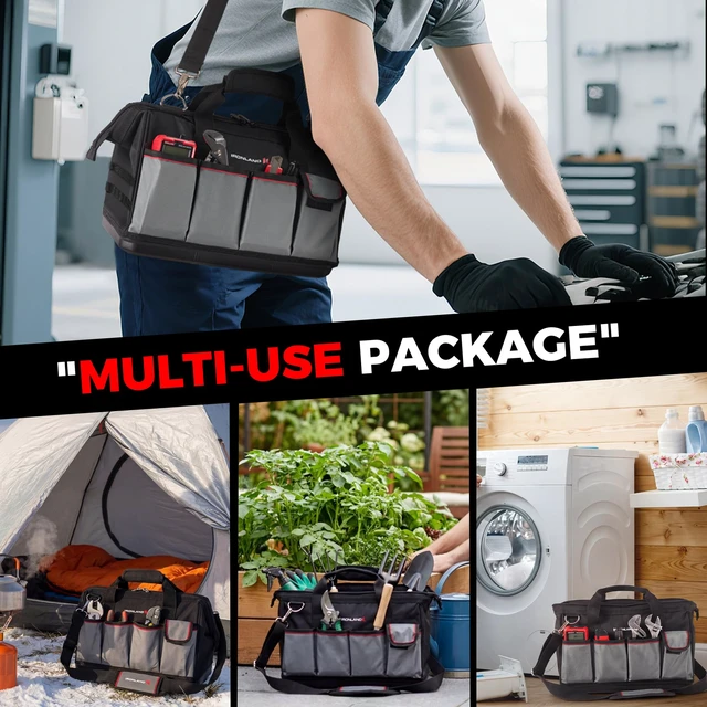 Alt view image 6 of 6 - 16.5 Inch Hard & Sturdy Bottom Tool Bag Organizer for Men Waterproof Heavy Duty Tool Bag with Handle, Large Zipper, Ideal for Mechanics Electrician Handyman Hvac, Great Gift for Dad