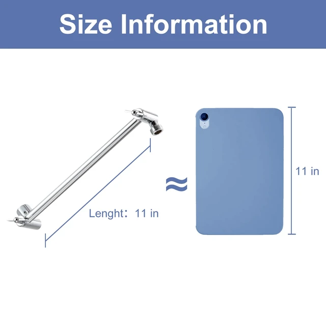 Alt view image 5 of 7 - 11 inch Shower Head Extension Arm, Adjustable Height & Angle Shower Arm Extender with Locking Nut, Universal G1/2 Connector for Fixed and Handheld Showerhead, Chrome