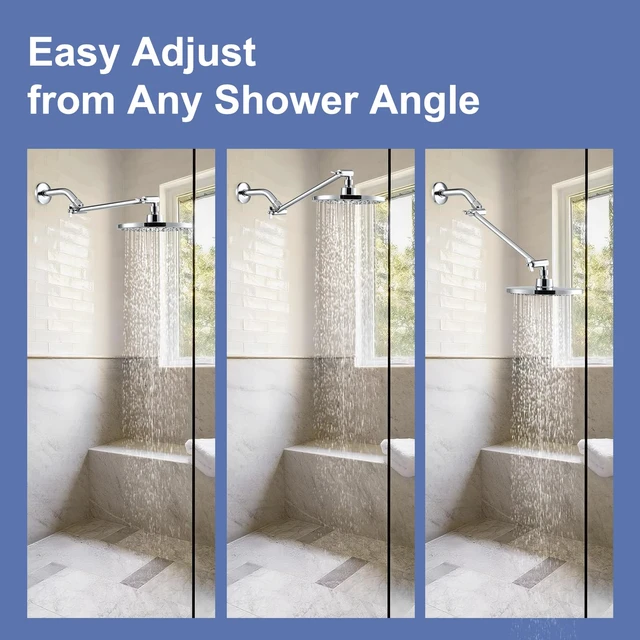 Alt view image 4 of 7 - 11 inch Shower Head Extension Arm, Adjustable Height & Angle Shower Arm Extender with Locking Nut, Universal G1/2 Connector for Fixed and Handheld Showerhead, Chrome