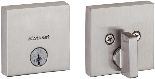 Main image of Downtown Deadbolt Lock, Satin Nickel Square Exterior Keyed Front Entry Door, Pick Resistant SmartKey Rekey Security, Single Cylinder Dead Bolt, with Microban Protection