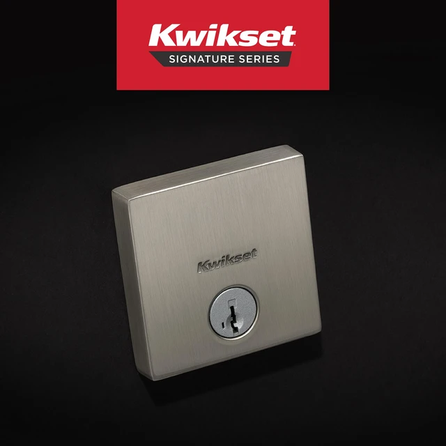 Alt view image 2 of 7 - Downtown Deadbolt Lock, Satin Nickel Square Exterior Keyed Front Entry Door, Pick Resistant SmartKey Rekey Security, Single Cylinder Dead Bolt, with Microban Protection